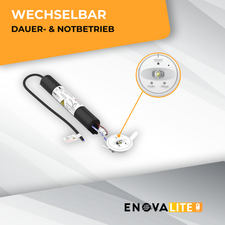LED-Notstrom Downlight mit Fernbedienung, Fluchtwegleuchte mit Notstromeinheit, Einbauspot, TEST-Funktion.