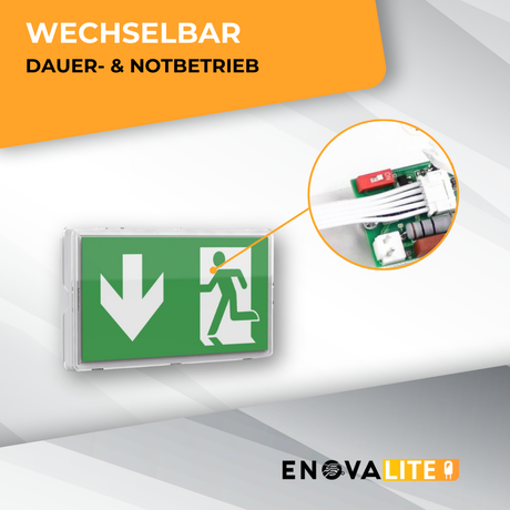 LED-Fluchtwegleuchte, Notleuchte mit Akku 3h, TEST-Funktion, Dauerbetrieb o. Notbetrieb, Ein- und Aufbaumontage, IP65.