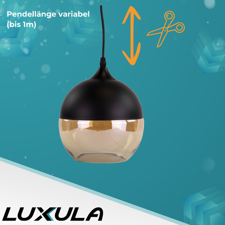 Elegante Pendelleuchte in schwarz, kugelförmig, aus Glas, E27-Fassung, IP20, Ø20 cm.