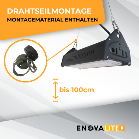 4er Pack LED-Hallenleuchte, linear, 150 W, 18000 lm, 5000 K (neutralweiß), IP65, ENEC-Zertifizierung, schwarz.