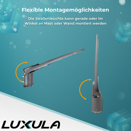LED Straßenleuchte, 150 W, 4500 K (neutralweiß), 15000 lm, grau, IP65, Wand- und Mastmontage.