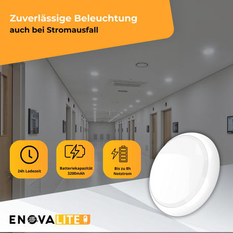 LED-Notstrom Deckenleuchte, mit Fernbedienung, 8 h Notlicht, 18 W, 1800 lm, 3000-6000 K (warm-, neutral-, kaltweiß) IP65, IK09.