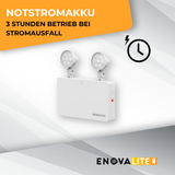 LED-Fluchtwegleuchte Twin-Spot 6W, Notausgang mit Notstromeinheit, TEST-Funktion, Wandmontage.