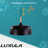 Moderne Pendelleuchte in schwarz, runde Form, aus Metall, E27-Fassung, IP20, Ø30 cm.