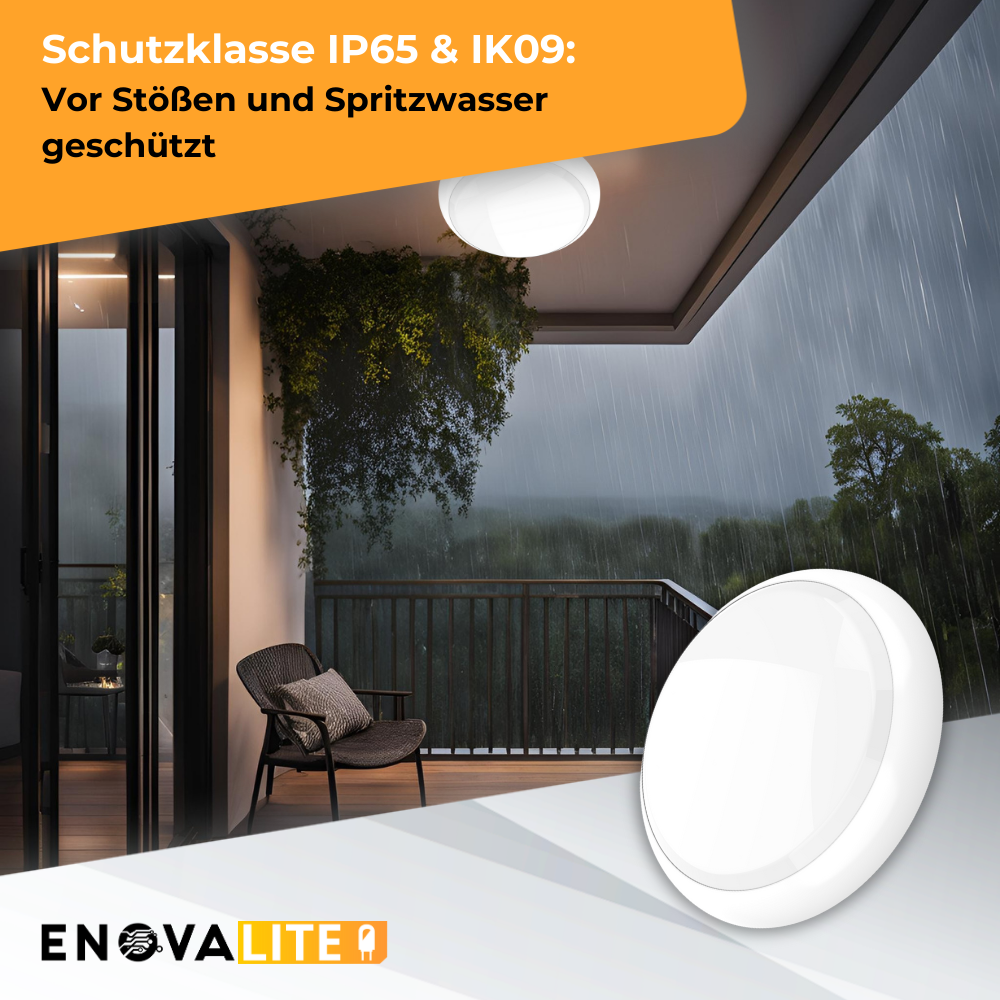 LED-Notstrom Deckenleuchte, mit Fernbedienung, 8 h Notlicht, 18 W, 1800 lm, 3000-6000 K (warm-, neutral-, kaltweiß) IP65, IK09.