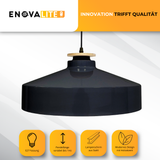 Elegante Pendelleuchte in Schwarz inkl E27-Filamentleuchtmittel, 7W/700lm, 2700K/warmweiß, runde Form, aus Stahl, E27-Fassung, IP20, Ø40 cm.