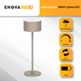 LED-Tischleuchte mit Akku, Up- & Downlight, Dimm- & CCT-Funktion, sandfarben, wiederaufladbar, Innen und Außenbereich, IP44, USB-C.