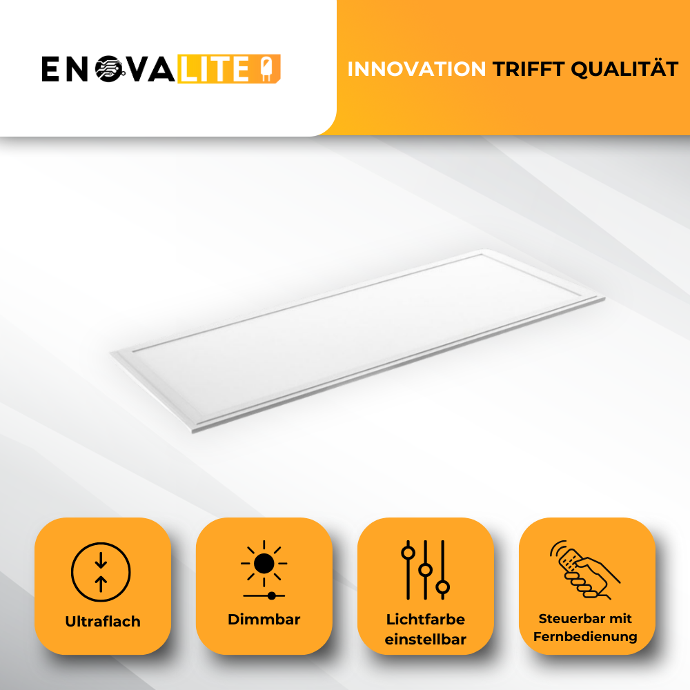LED CCT Panel Set mit Fernbedienung und Aufbaurahmen, 120x30 cm, 36 W, 3600 lm.
