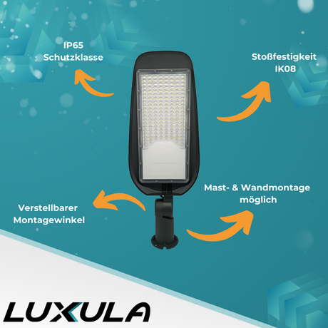 5er Pack LED-Straßenleuchte, Wegeleuchte, 50 W, 5800 lm, 5000 K (neutralweiß), IP65, Ø48-60 mm.