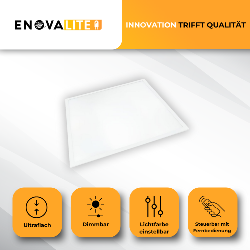 4er Pack LED CCT Panel mit Fernbedienung, dimmbar, 62x62 cm, 36 W, 3600 lm.