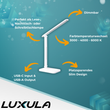 LED-Tischlampe, weiß, mit Dimm- und CCT-Funktion, 5 W Leistung.