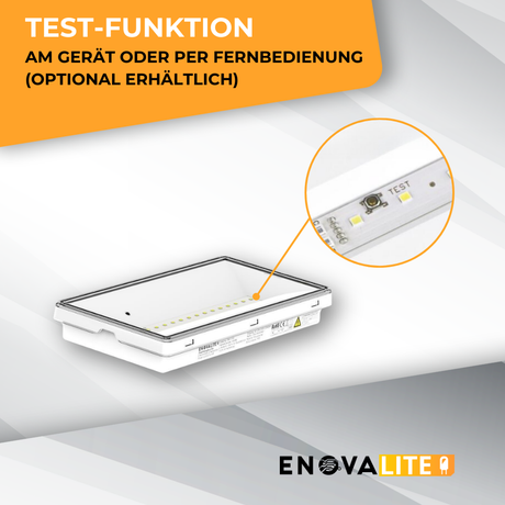LED-Fluchtwegleuchte, mit Fernbedienung, 8 h Notlicht, Notausgang mit Notstromeinheit, TEST-Funktion, Wandmontage, Ein- und Aufbau, IP65.