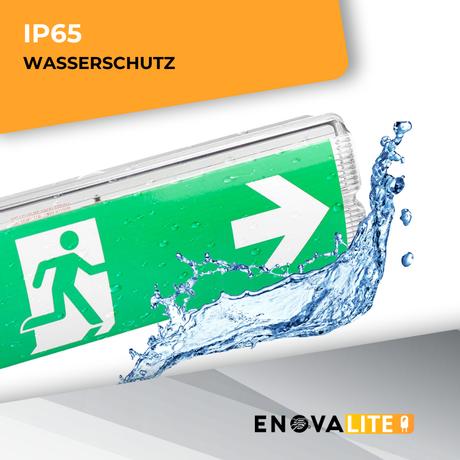 LED-Fluchtwegleuchte mit Fernbedienung, Notausgang mit Notstromeinheit, TEST-Funktion, Wandmontage, IP65.