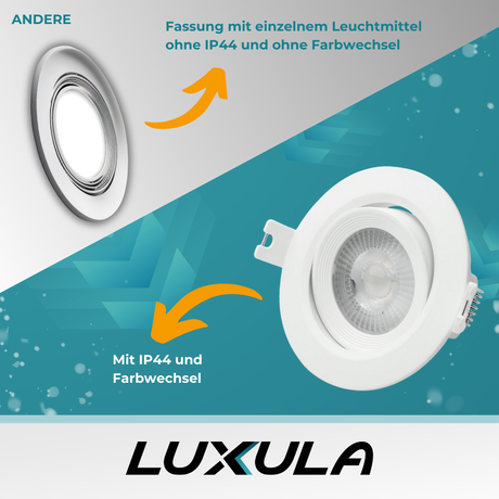 3er Pack LED CCT Downlight schwenkbar, 7W, 718lm, 38°, IP44, 3000K-4000K-6000K einstellbar.