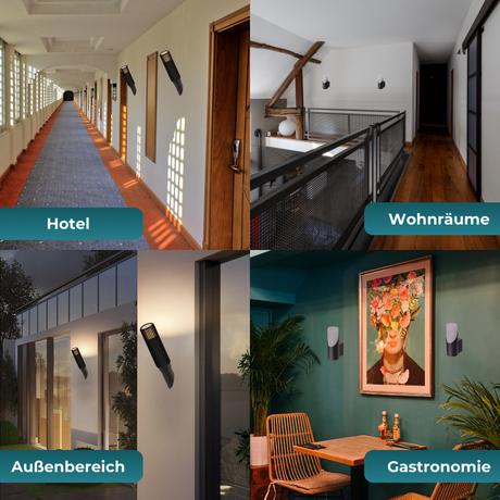 4er-Pack Moderne Wandleuchte Innen/Außen, schwarz, GU10 Fassung, IP44, Aluminium.