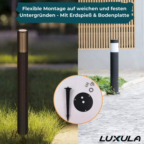 2er-Pack Stilvolle Wegeleuchte, schwarz, GU10 Fassung, IP44, Aluminium, mit Erdspieß, Höhe 60 cm.