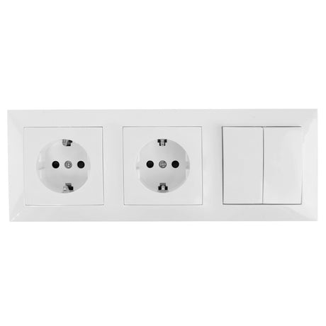 2 x Schutzkontakt-Steckdosen mit 2 x Wechselschaltern, 16 A, 250 V, weiß.