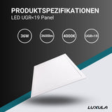 2er Pack LED Panel, 62x62 cm, UGR<19, 36W, 3600lm, 4000K.