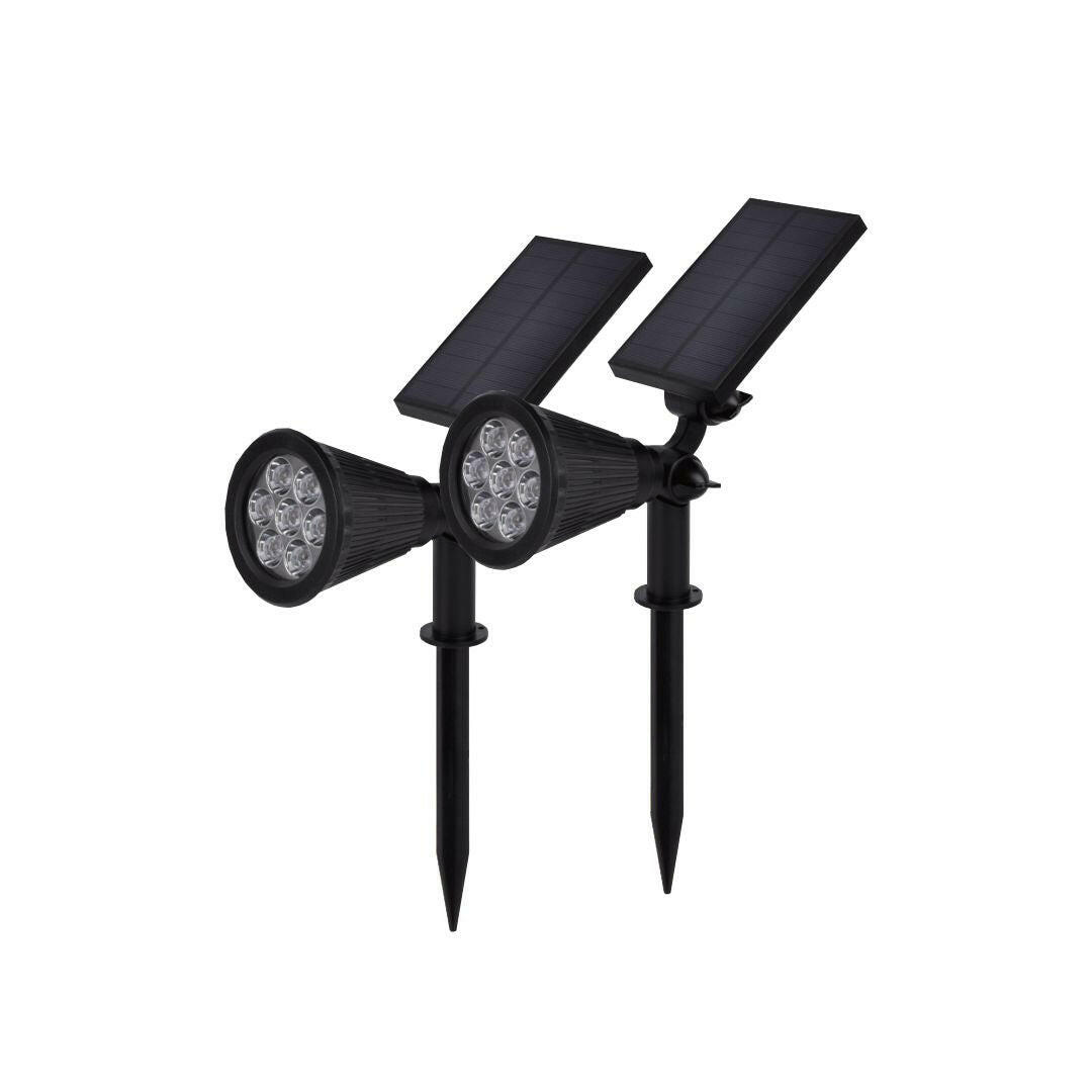 2er-Pack LED Solar-Gartenspot, mit Spieß, 1,5 W, 3000 K.