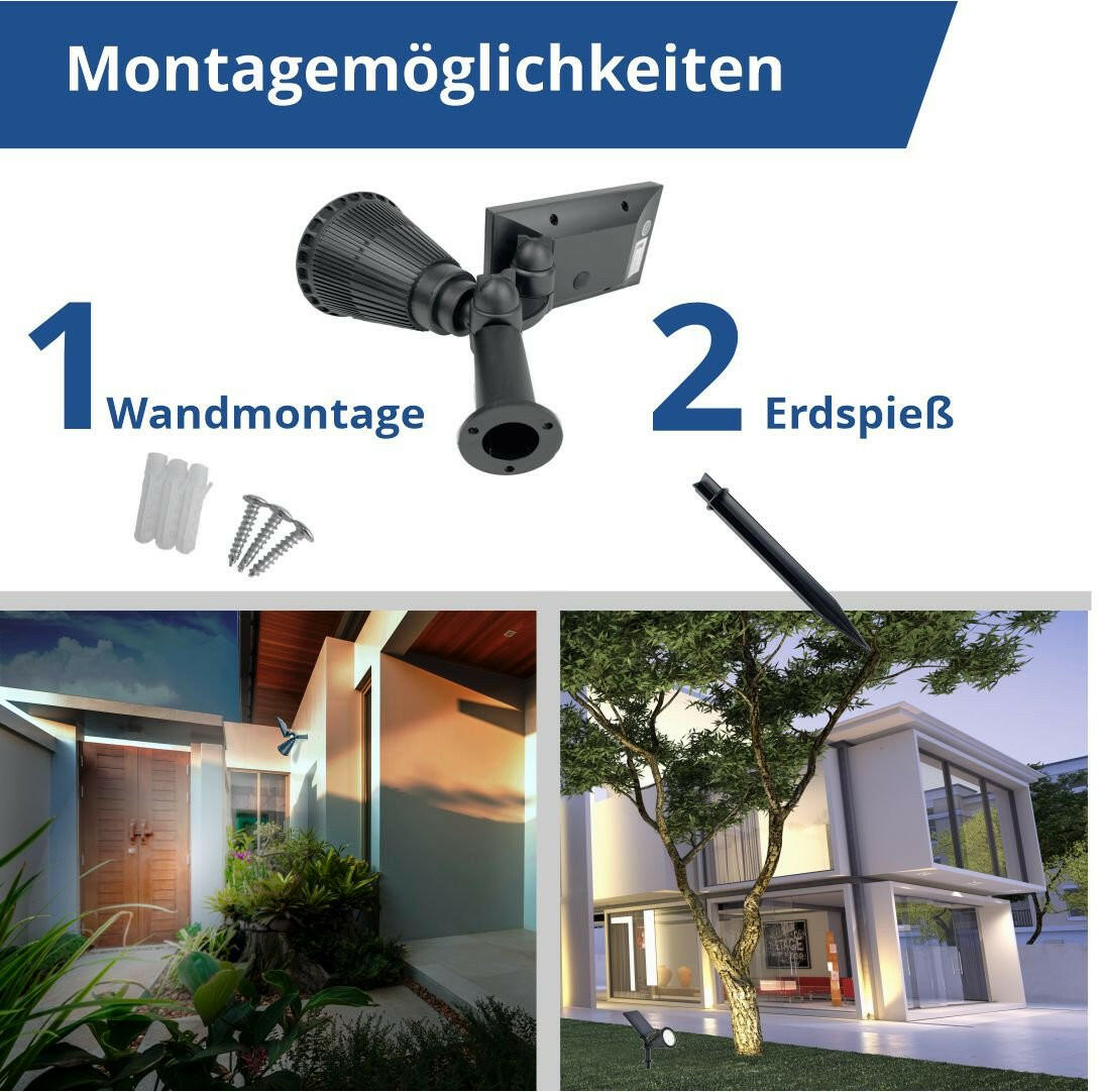 4er-Pack LED Solar-Gartenspot, mit Spieß, 1,5 W, 6000 K, schwarz.