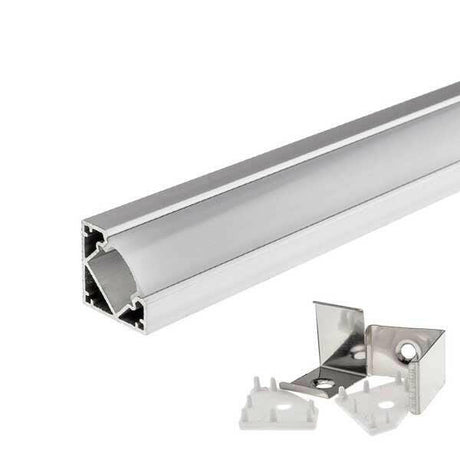 Aluprofil-Set, für LED-Streifen, 45°, Aufbau, mit Diffusor und Clips, 1m.
