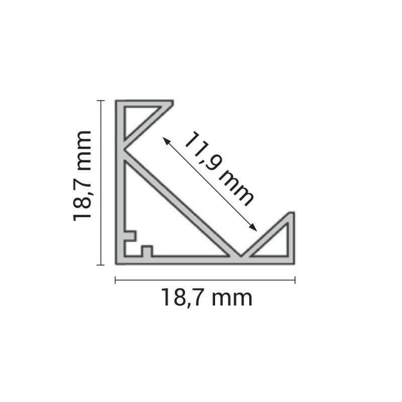 Aluprofil-Set, für LED-Streifen, 45°, Aufbau, mit Diffusor und Clips, 1m.