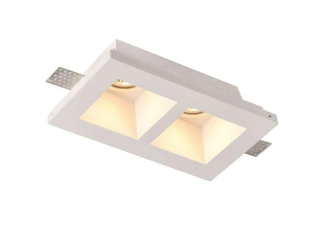Deckeneinbaustrahler Trimless mit 2 Spots für GU10- /MR16-Leuchtmittel, tiefliegende Fassung, weiß.