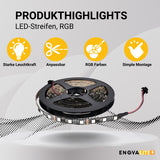 Digitaler LED-Streifen in RGB Farben, 5 Meter Länge, 60LED/m, 5 V, 10 mm, WS2812b.