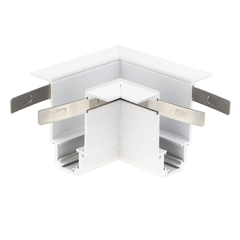 Eckverbinder für LED-Einbau-Schienensystem, R35, 3-Phasen, magnetisch, weiß.