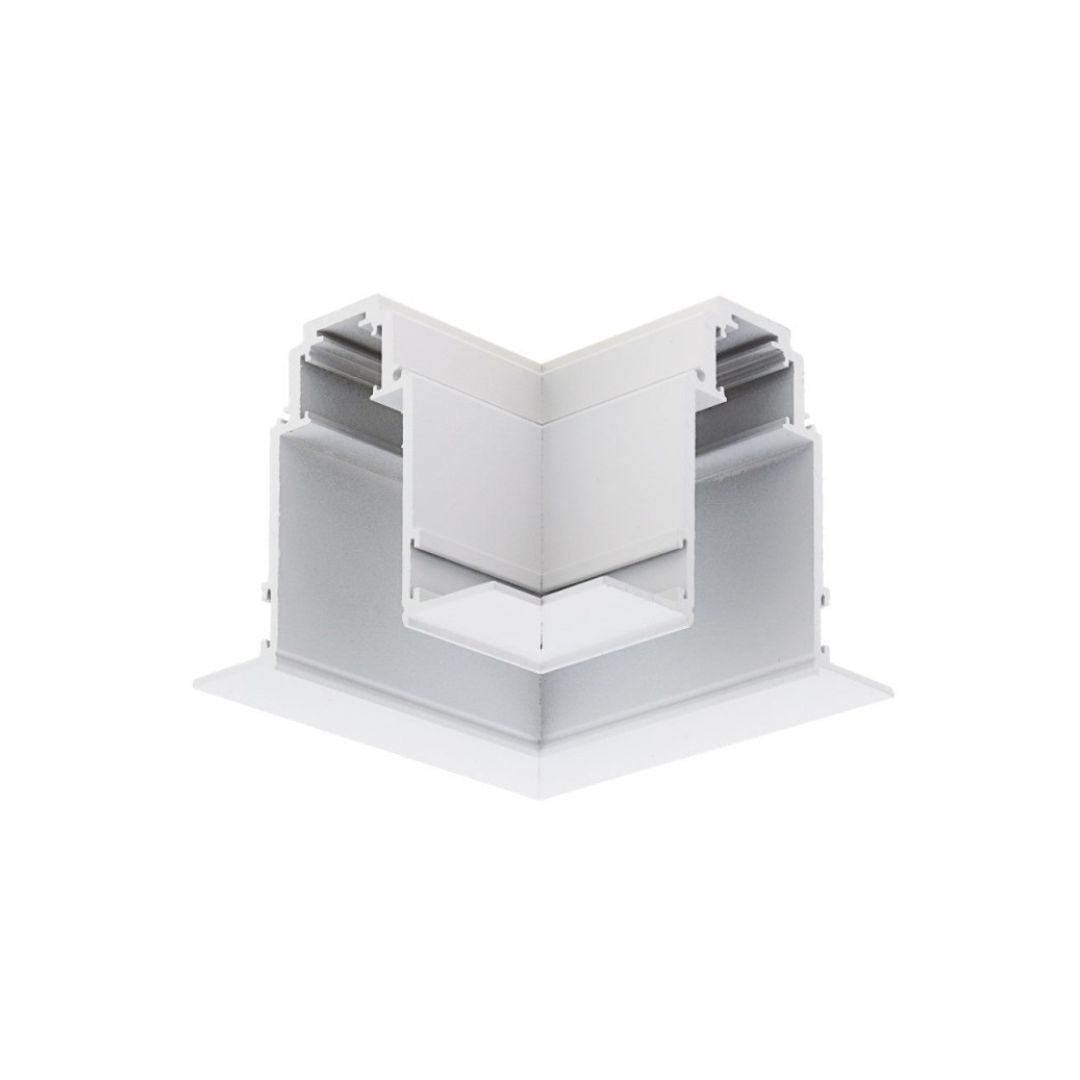 Eckverbinder für LED-Einbau-Schienensystem, R35, 3-Phasen, magnetisch, weiß.