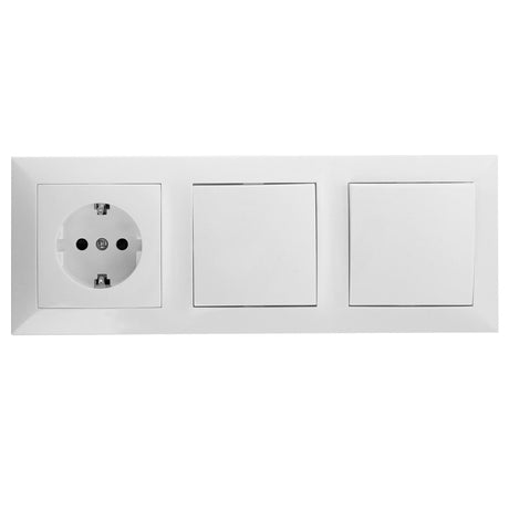 Einbau-Schutzkontakt-Steckdose mit 2 Wechselschaltern, 16 A, 250 V, weiß.
