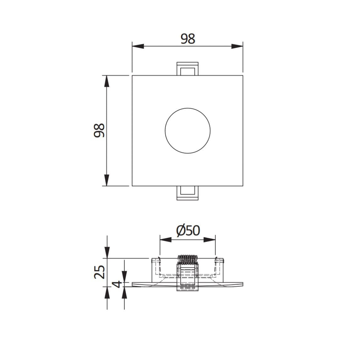 Einbauring für GU10/MR16 Leuchtmittel, IP54, weiß, quadratisch.