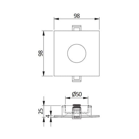 Einbauring für GU10/MR16 Leuchtmittel, IP54, weiß, quadratisch.