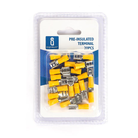 Flachsteckhülse, isoliert, 20 Stk., FDD 2 - 250 mm, 21 x 7,4 x 4,3 mm, gelb.