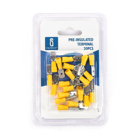 Flachsteckhülse, isoliert, 20 Stk., MDD 2 - 250 mm, 21 x 6,35 x 4,3 mm, gelb.