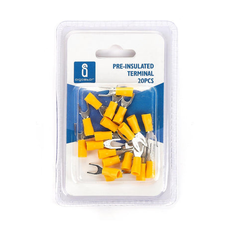Gabel-Kabelschuhe, isoliert, 20 Stk., 1,25 - 4 mm², 21,7 x 6,4 x 4,3 mm, gelb.