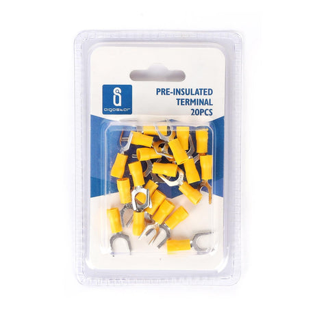 Gabel-Kabelschuhe, isoliert, 20 Stk., 1,25 - 6 mm², 21,2 x 9,5 x 4,3 mm, schwarz.