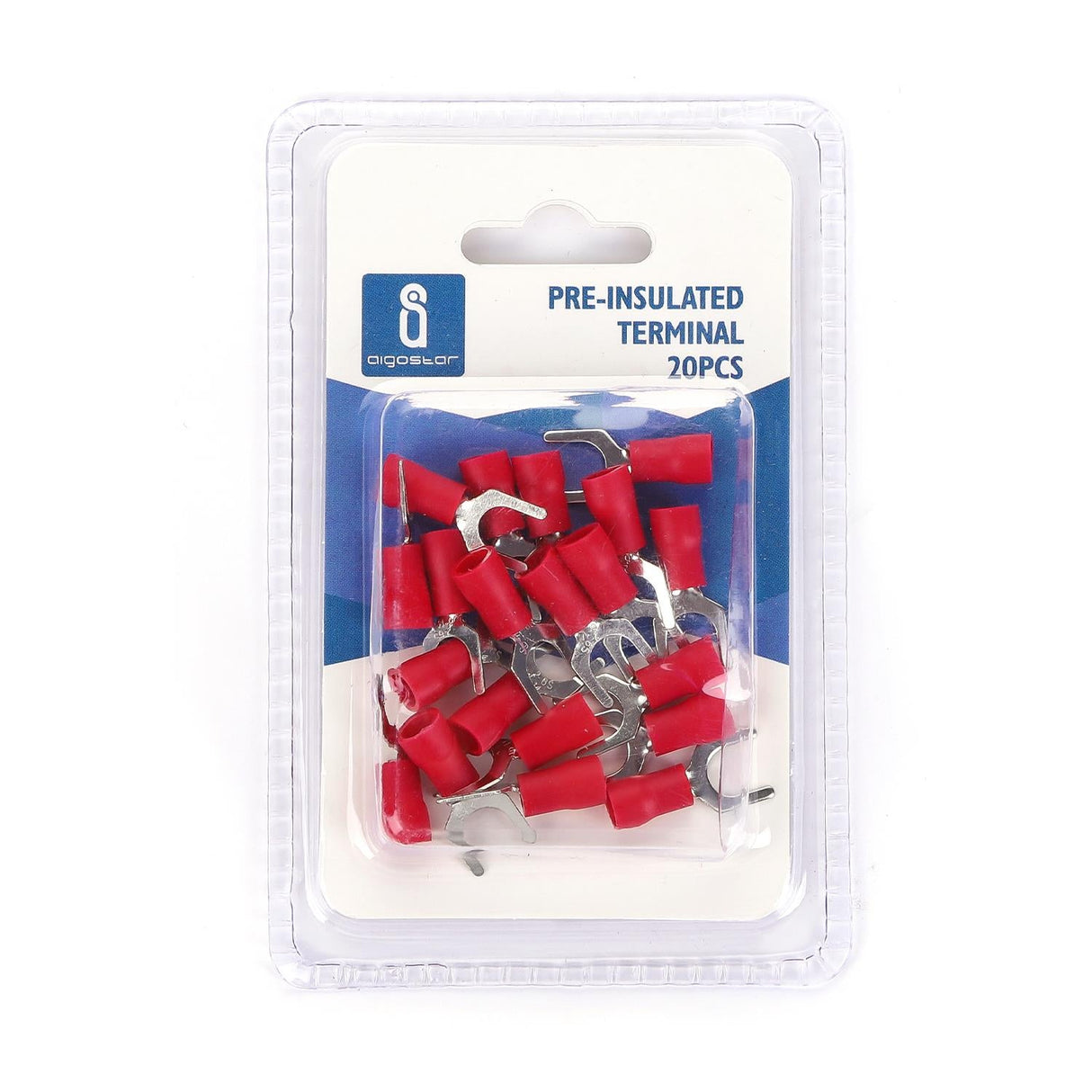 Gabel-Kabelschuhe, isoliert, 20 Stk., 2 - 6 mm², 21,7 x 10,5 x 4,9 mm, rot.