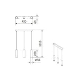 Hängeleuchte für 3xGU10-Leuchtmittel, Alu, Röhrenform, weiß.