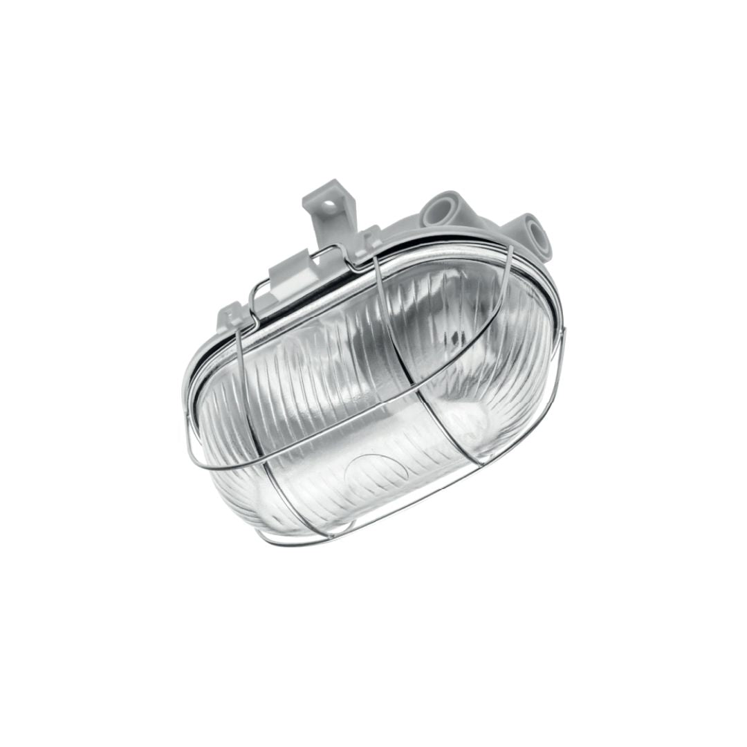 LED Aufbau Deckenleuchte, Kellerleuchte, E27, max. 40W, IP54, Metallgitter, weiß.