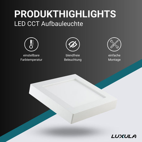 LED CCT Aufbauleuchte, 18W, 1880 lm, 227x35mm, 3000-4000-6000K einstellbar, mit Diffusor, eckig.
