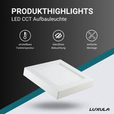 LED CCT Aufbauleuchte, 24W, 2565 lm, 227x35mm, 3000-4000-6000K einstellbar, mit Diffusor, eckig.