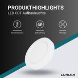 LED CCT Aufbauleuchte, 24W, 2565 lm, ø247x35mm, 3000-4000-6000K einstellbar, mit Diffusor, rund.