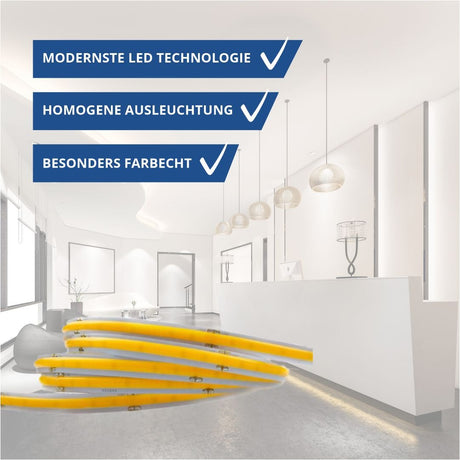 LED COB Leuchtstreifen mit 320 LEDs/m, 10 W/m, 900 lm/m, Ra: >90, 6000K, 5 m.
