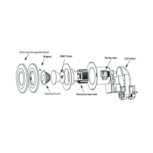LED-Downlight, 6 W, 540lm, IP65, Feuerbeständig, 2800 K.