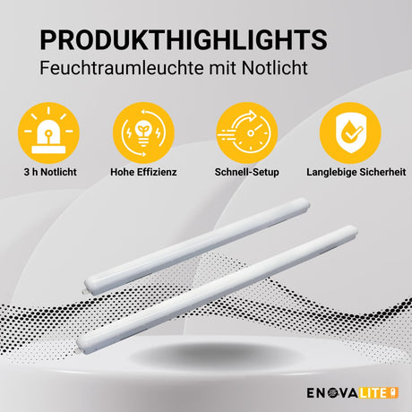 LED Feuchtraumleuchte PRO, Notlicht mit Akku 3h, 150cm, 50W, 5500lm, 4000K (neutralweiß), IP66, Steckklemme, durschleifbar.