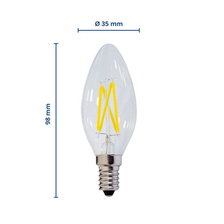 LED-Filament-Leuchtmittel, 4 W, 400 Lumen, E14, 2700K, warmweiß.
