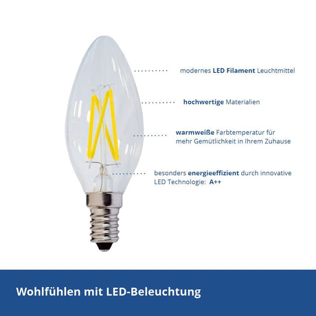 LED Filament Leuchtmittel E14, C35, 4 W, 400 lm, 6000 K | lichttechnik24line.com.