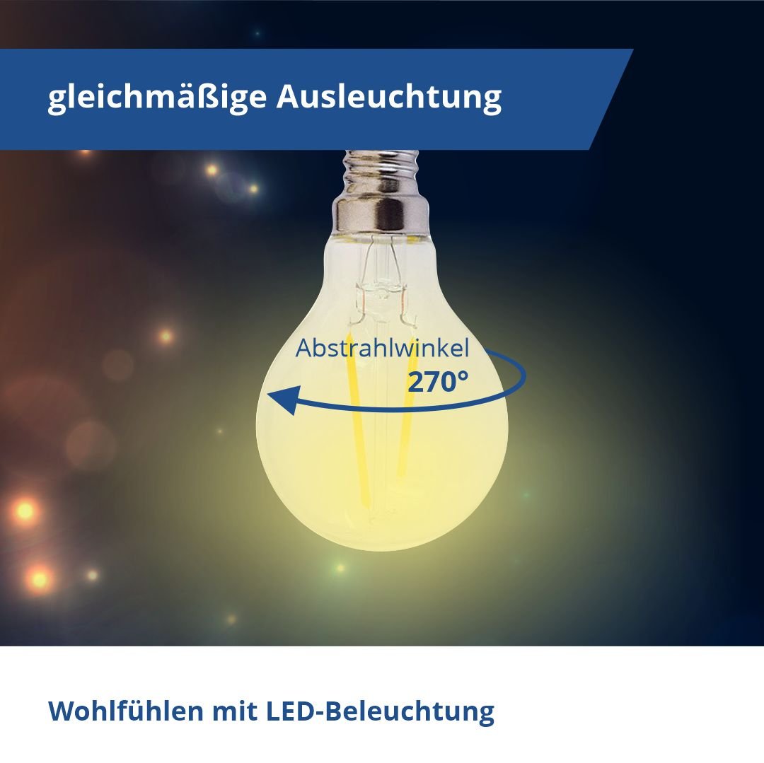 LED Filament Leuchtmittel E14, G45, 4 W, 400 lm, 6000 K.