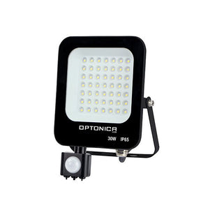 LED-Fluter, 30 W, 2700 K, IP65, Bewegungsmelder, schwarz.
